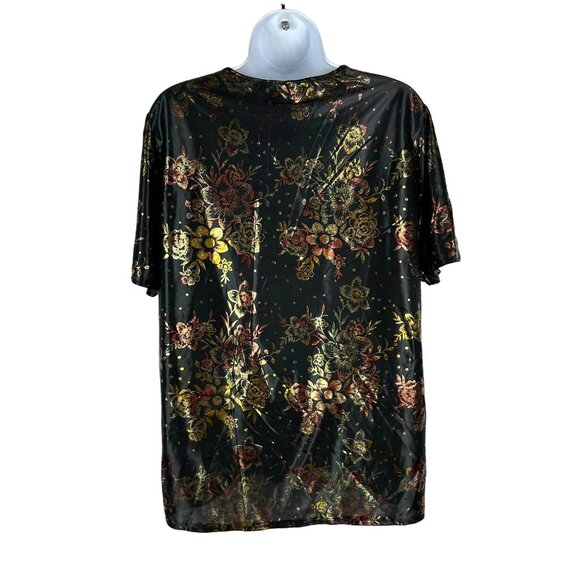 Blair Women's Medium Metallic Floral Short Sleeve Top - Picture 2 of 4